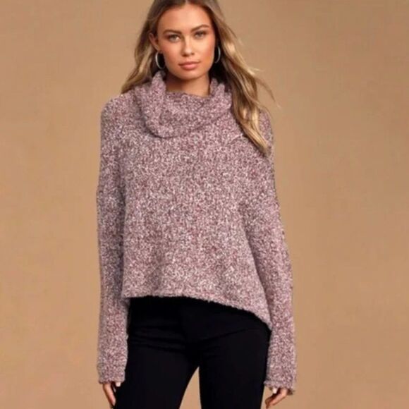 Free People Sweater Medium Cowl Neck BFF Bittersweet Loose Knit Oversized Purple - Picture 2 of 11